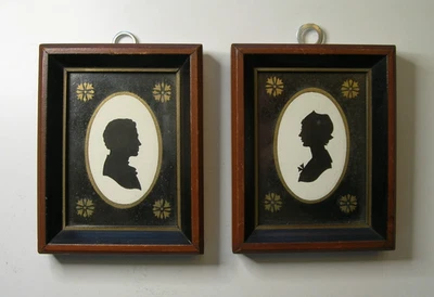 Small Pair Antique Wallace Nutting John & Priscilla Alden Framed Silhouettes SB - Image 1 of 2