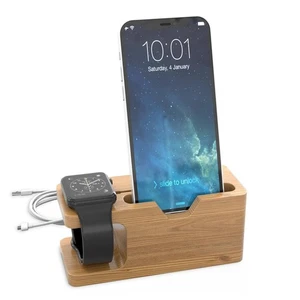 Docking Station Ladestation Echtholz Bambus für alle Smartphones Smartwatches - Bild 1 von 6
