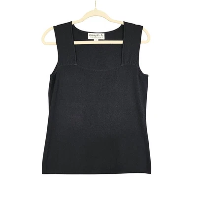 Joseph A Womens Vintage Ribbed Square Neck Tank Top Size Medium Black Stretch Foto 1 de 4