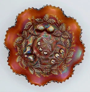 Antique Northwood Three Fruit/Basketweave Amethyst Carnival Glass 9" Bowl 1912 - Picture 1 of 13