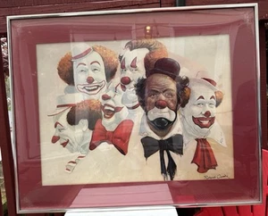 1976 Robert Owen Print Clown Five 5 Clowns 31 X 25 Large Print Crammed & Matted - Picture 1 of 9