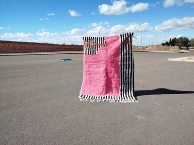 Tapete de área 5×7 pés 153x214 cm feito à mão marroquino Boujaad bege tapete berbere abstrato - Imagem 1 de 4