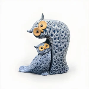 Pier 1 Ceramic Blue Owl & Owlet Figurines Bookends Set Of 2 - Picture 1 of 17