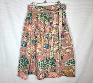 Vtg Barkcloth Skirt 1940s Chinoserie Lame Pinstripe XL 30-33"w Cotton Boho Ooak  - Picture 1 of 16