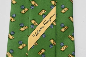 SALVATORE FERRAGAMO DOMINO GREEN SILK MEN'S Neck Tie W:3 3/4" BY L:60" - Picture 1 of 5
