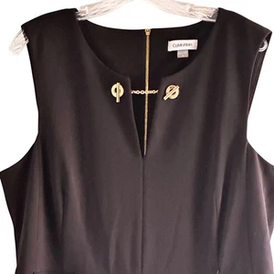 Calvin Klein Size 16 Elegant Stretch Belted Jumpsuit Gold Chain Neck Black - Picture 1 of 9
