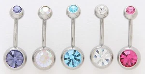 5 Double Gem CZ Belly Button Rings Navel Body Jewelry - Picture 1 of 1