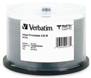 50er-Pack Verbatim 52X 80-Min MediDisc™ weißer Tintenstrahl ARCHIV CD-Rs, Verbatim 94737 - Bild 1 von 2
