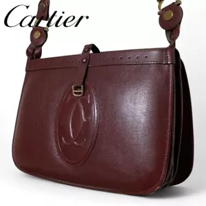 Cartier Rare Must Line Bordeaux Leather Shoulder Bag w/Dust Bag Authentic CF1 - Picture 1 of 11
