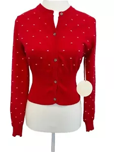 Alessandra Cardigan Size Small NEW WITH TAGS 100% Cotton Red Pink Spot - Picture 1 of 10