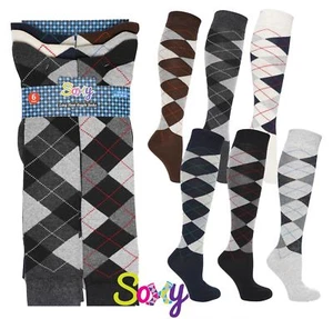 6 Pairs Mens Long Hose Cotton Rich Argyle Golfing Sport Knee High Socks - Picture 1 of 1