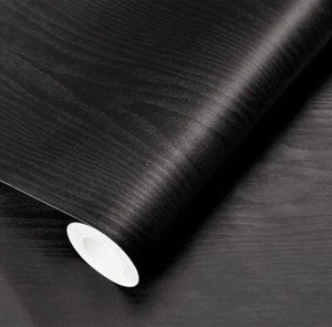 5M Self Adhesive Vinyl Film Worktop Cupboard Sticker Wallpaper Black Wood Grain - Picture 1 of 10