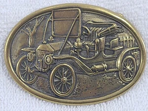 Avon Belt Buckle Antique Ford Model T Car 1970s Brass 3.5" Oval Shape Vintage - Picture 1 of 10