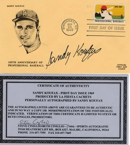 1969 First Day Issue Sandy Koufax Cachet autograph Dodgers baseball stamp rare - Bild 1 von 1