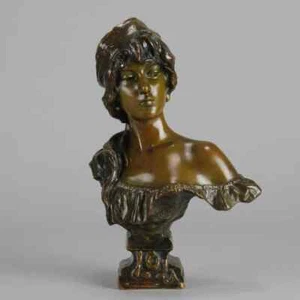Busto in bronzo Art Nouveau XIX secolo intitolato "Lola" di Emmanuel Villanis - Foto 1 di 12