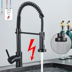 Schwarz Niederdruck Küchenarmatur Ausziehbar Brause 360°Wasserhahn Mischbatterie - Bild 1 von 15