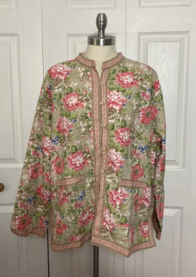 NUEVA Chaqueta Mandarín Tudor Court by Haband Talla XL Estampado Floral Rosa Tostado Para Mujer’s Foto 1 de 4