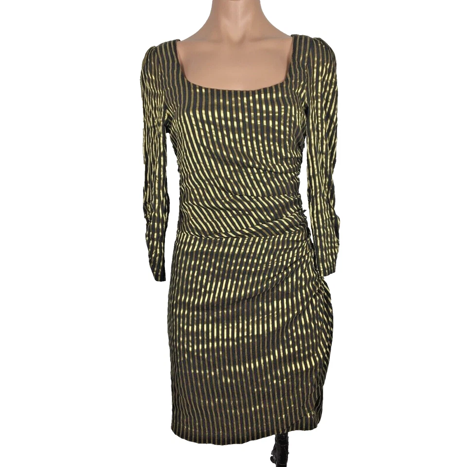 Vestido Vintage Arden B M Dorado Negro Rayas Mini Bodycon Club y2k Sin Espalda Foto 1 de 4