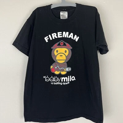 Футболка A Bathing Ape Bape BABY MILO FIREMAN OG черная футболка размер 160 - Изображение 1 из 4