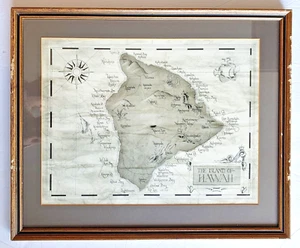 Vintage Island Of Hawaii Old Map Print Wood Framed 16x20 - Picture 1 of 13