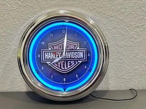 Harley-Davidson Essential Bar & Shield Blau Neon Uhr 12" Durchmesser HDL-16675 - Bild 1 von 15
