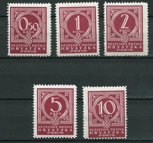 NDH CROATIA GERMAN PUPPET STATE 1941 POSTAGE DUE SET SCOTT J6-J10 PERFECT MNH - Picture 1 of 1