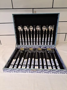 28 items Cutlery Set- Chopsticks, Fork, Spoon with Dessert Spoon and Fork - Picture 1 of 15
