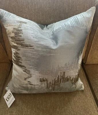 Callisto Home Decorative Pillow Teal Gold Silver Beaded 22” x 22" NEW $300 - Image 1 of 4