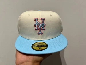 New York Mets MLB NE Primavera Crema Azul Claro Sombrero Ajustado - Nuevo - Imagen 1 de 4