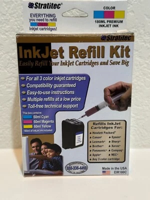 Stratitec InkJet Refill Kit – Color Ink 180ml – Refill for HP, Canon, Epson, Lex - Image 1 of 2