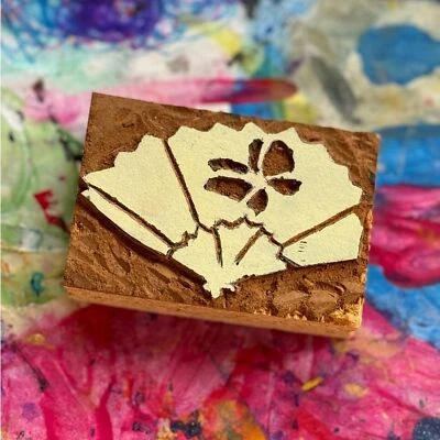 Vintage Hand Carved Speedball Hand Fan Butterfly Wood Block Printing Stamp - Image 1 of 2