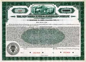 1937 New York Central RR $1000 Specimen Bond Certificate - Picture 1 of 1