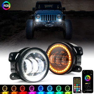4" LED RGB Fog Lights Halo Angel Eyes Turn Signal for 2007-2018 Jeep Wrangler JK - Picture 1 of 8