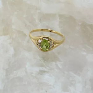 14K Gelbgold Peridot und Diamant Ring Größe 6,75 - Bild 1 von 6