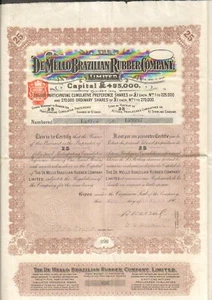 titre 25 actions: DE MELLO BRAZILIAN RUBER CY (BRESIL) OS (X) - Picture 1 of 1