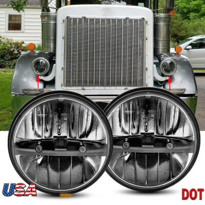 for Freightliner Century Class Pair 7“ inch Round LED Headlight Hi/Lo Beam Light - Image 1 of 4