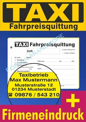 TAXI-Quittung, Block á 2x50 Blatt SD inkl. Firmeneindruck,TAXI-Fahrpreisquittung - Bild 1 von 3