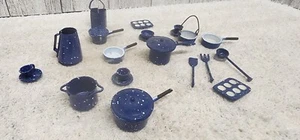 Dollhouse Blue Speckled Camping/Cabin Pots, Coffee Maker - Picture 1 of 7