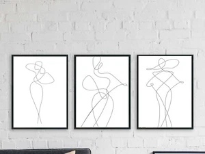 Line art woman prints set of 3 basic aesthetic room posters body outline