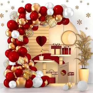 Balloon Arch Kit, 107-Pack Balloon Arch Wreath Kit, Ruby Red and Gold Balloons, - Picture 1 of 12