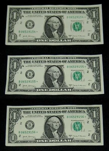 3 CONSECUTIVE SERIAL $1 2017A STAR B 06529154 * B 06529155 * B 06529156 * - Picture 1 of 5