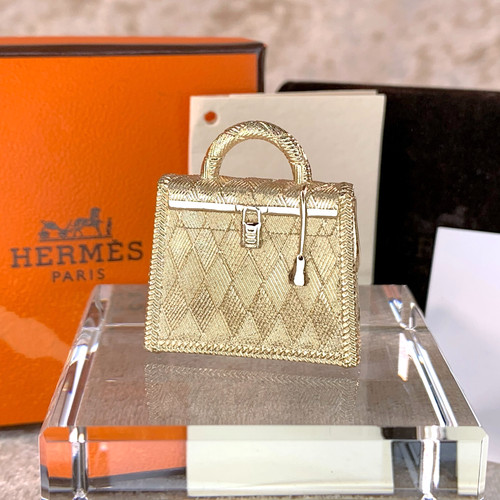 HERMÈS Ciondolo borsa Hermes Paris curiosite Kelly placcato oro con scatola