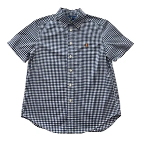 Ralph Lauren Boys Shirt M (10–12) Navy Gingham Button Down Short Sleeve Cotton - Picture 1 of 7