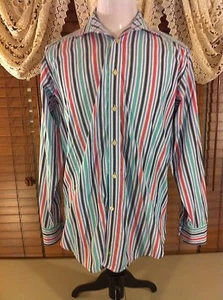 Mens Tailorbyrd  L Large Flip Cuff Long Staple 2 Ply Cotton Multi ColorShirt EUC - Picture 1 of 8