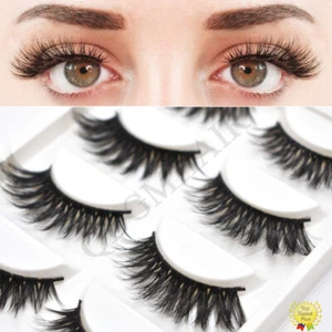 5 Pairs 3D Mink Bushy Cross False Eyelashes Thick Long Fluffy Eye Lashes Black - Picture 1 of 7