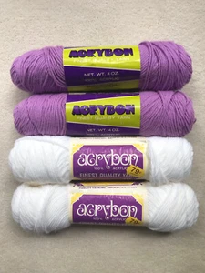 Vintage, Acrybon Garn, 2 Flieder, 2 Weiß 4oz, 4-fädig, Kammgarn, Menge 4-selten - Bild 1 von 8