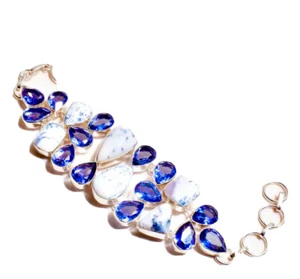Pulsera grande hecha a mano de topacio azul ópalo dendrita Darling 48 gms - Imagen 1 de 3