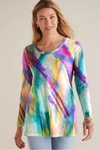 Top de manga larga Soft Surroundings para mujer túnica arco iris dolor talla L - Imagen 1 de 10