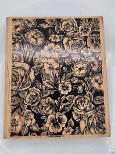 2005 Stampin Up! Roses Background Wood Mounted Stamp 5 x 6 inches - Picture 1 of 2