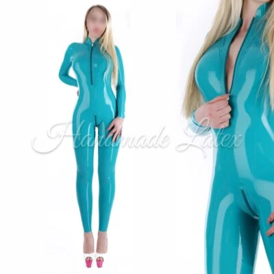 Damen Latex Catsuit Gummi eng Uniform Front Reißverschluss Body Handarbeit 0,4 mm - Bild 1 von 4